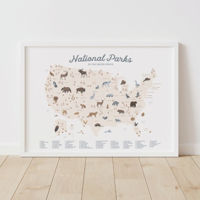 Neutral National Parks Map Woodland Nursery Decor (Creator Uploaded)