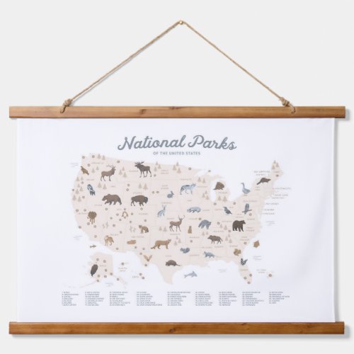 Neutral National Parks Map Woodland Nursery Decor Hanging Tapestry