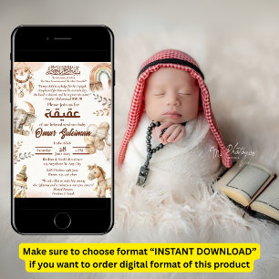 Neutral Newborn Baby Muslim Aqiqah Invitation