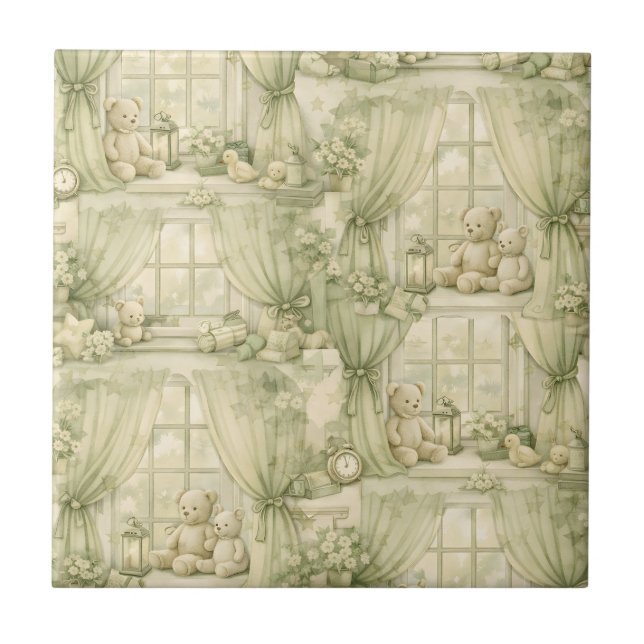 Neutral Nursery Teddy Bear Room Beige Pattern (2) Ceramic Tile (Front)