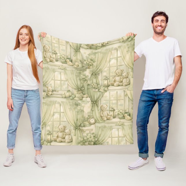 Neutral Nursery Teddy Bear Room Beige Pattern (2) Fleece Blanket (In Situ)