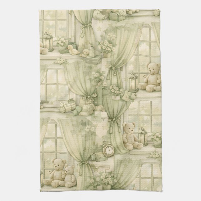 Neutral Nursery Teddy Bear Room Beige Pattern (2) Kitchen Towel (Vertical)