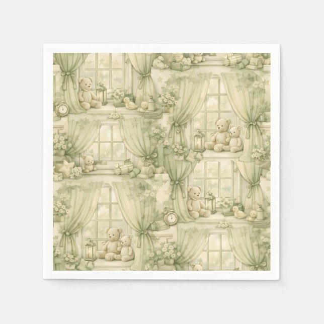Neutral Nursery Teddy Bear Room Beige Pattern (2) Napkins (Front)