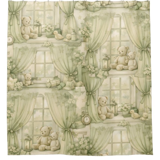 Neutral Nursery Teddy Bear Room Beige Pattern (2) Shower Curtain (Front)
