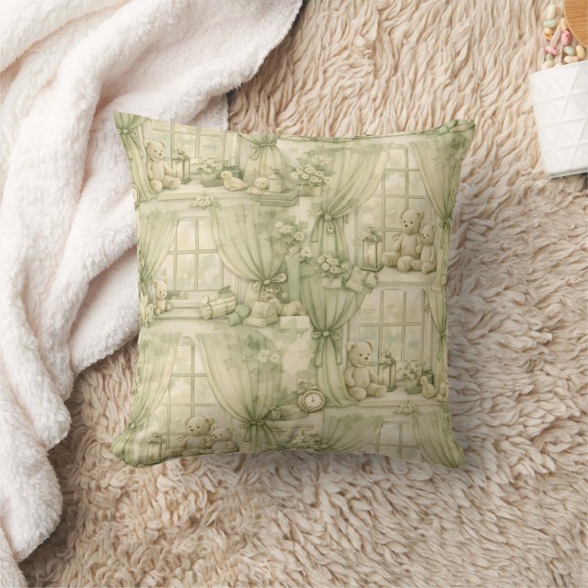 Neutral Nursery Teddy Bear Room Beige Pattern (2) Throw Pillow (Blanket)