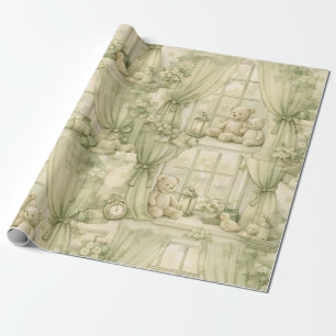 Neutral Nursery Teddy Bear Room Beige Pattern (2) Wrapping Paper