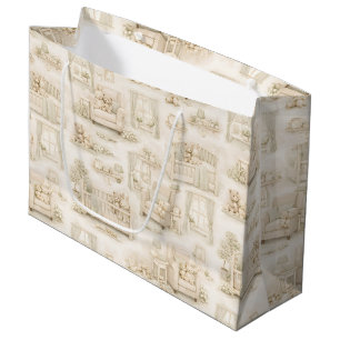 Neutral Nursery Teddy Bear Room Beige Pattern Large Gift Bag