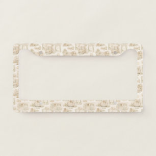 Neutral Nursery Teddy Bear Room Beige Pattern License Plate Frame
