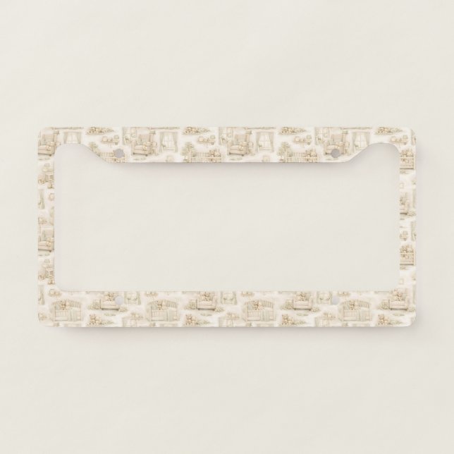 Neutral Nursery Teddy Bear Room Beige Pattern License Plate Frame (Front)