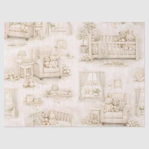 Neutral Nursery Teddy Bear Room Beige Pattern Tissue Paper