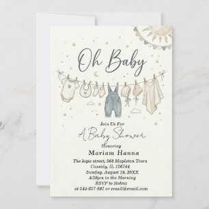 Neutral Oh Baby Clothesline baby shower Invitation
