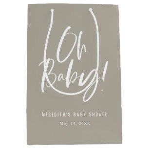 Neutral Oh Baby Simple Calligraphy Baby Shower Medium Gift Bag