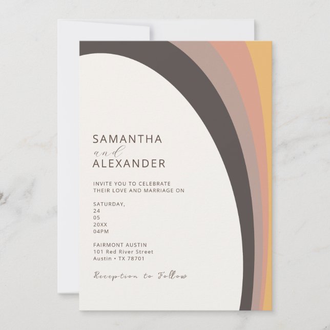 Neutral Ombre Boho Rainbow Casual Wedding Invitation (Front)