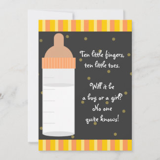 Neutral Orange Baby Bottle Baby Shower Invitations