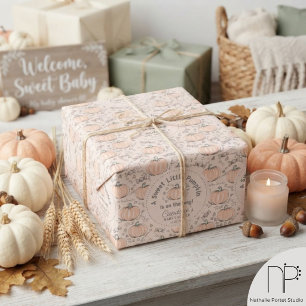 Neutral Orange & Cream Little Pumpkin Baby Shower Wrapping Paper