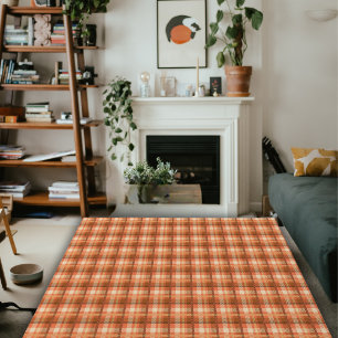 Neutral Orange Rustic Modern Farmhouse Plaid Area  Rug