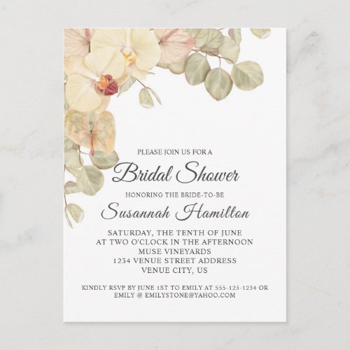 Neutral Orchids and Eucalyptus Bridal Shower Postcard