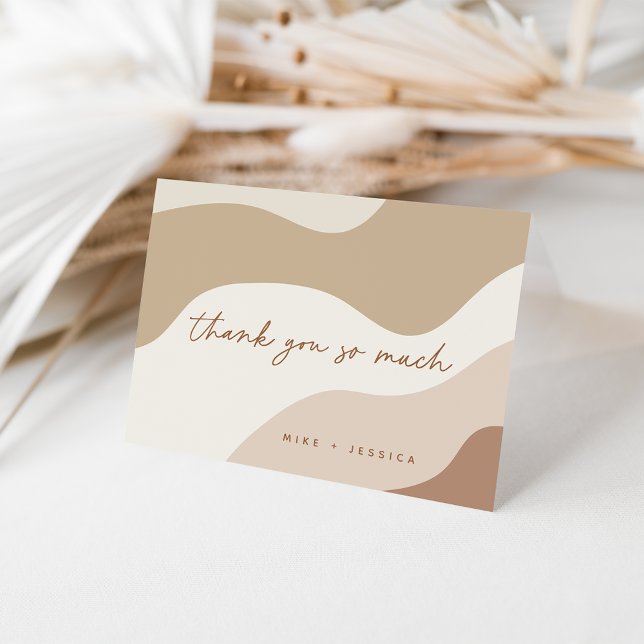 Neutral Organic Wavy Stripe Personalized Letterpress Thank You Card (Creator Uploaded)