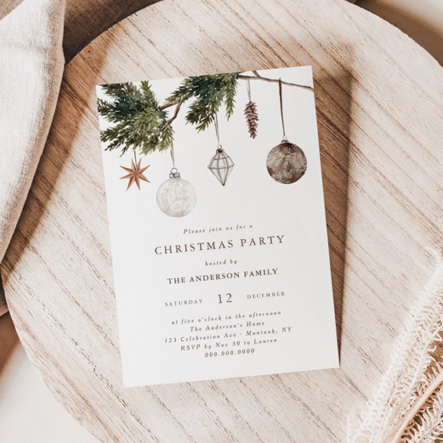 Neutral Ornaments Christmas Party Invitation (Creator Uploaded)