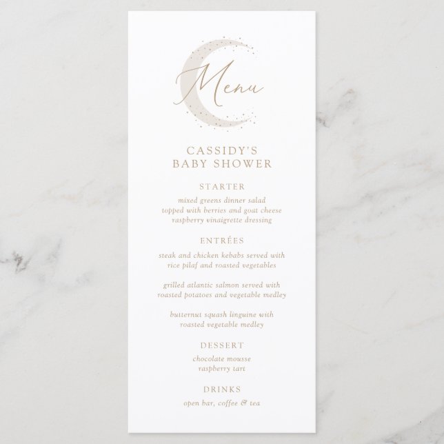 Neutral Over the Moon Baby Shower Menu (Front)