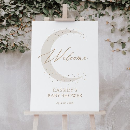 Neutral Over the Moon Baby Shower Welcome Sign