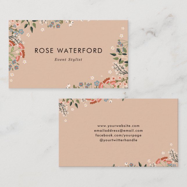 Neutral Palette Boho Wildflowers Business Card (Front/Back)