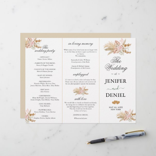 Neutral Palm and Pampas Flower Decor Wedding (Front/Back In Situ)