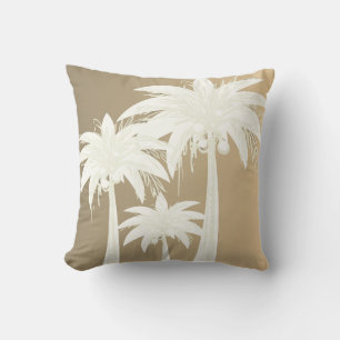 Neutral Palm Tree Coastal Pillow – Taupe Beige