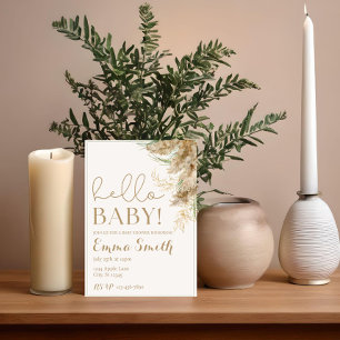Neutral Pampas Grass Baby Shower Invitation Boho