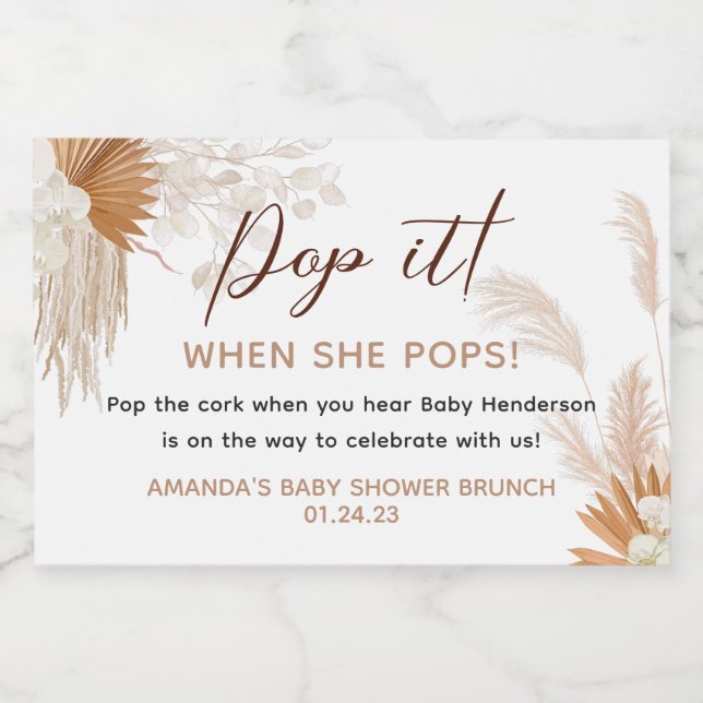 Neutral Pampas Grass Favor Sparkling Wine Label (Single Label)