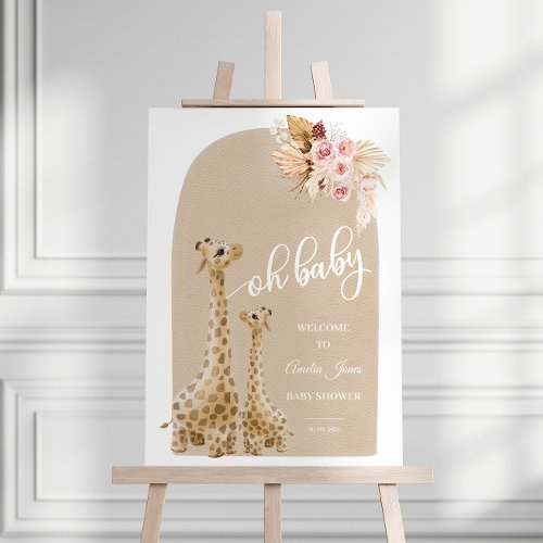Neutral Pampas Grass Giraffe Baby Shower Foam Board