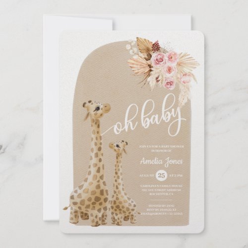 Neutral Pampas Grass Giraffe Baby Shower  Invitati Invitation