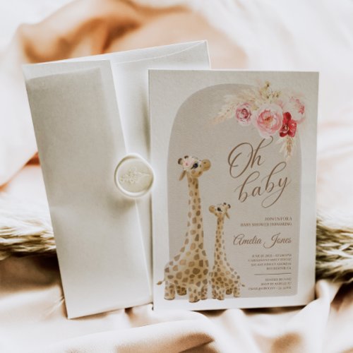 Neutral Pampas Grass Giraffe Baby Shower  Invitati Invitation