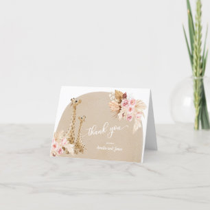 Neutral Pampas Grass Giraffe Baby Shower Letterpress Thank You Card