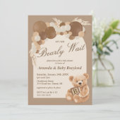 Neutral Pampas Grass Teddy Bear Baby Shower Invitation (Standing Front)