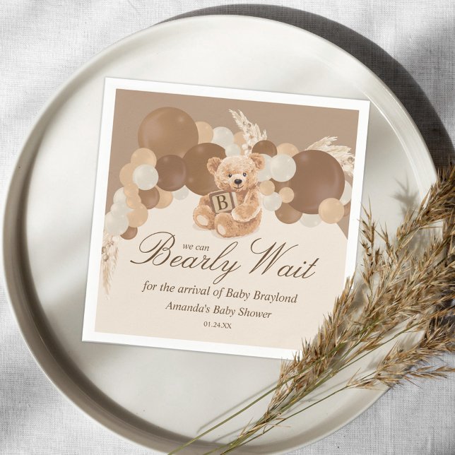 Neutral Pampas Grass Teddy Bear Baby Shower Napkins (Creator Uploaded)