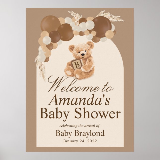 Neutral Pampas Grass Teddy Bear Welcome Sign (Front)