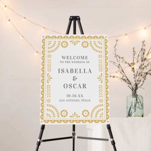 Neutral Papel Picado Inspired Wedding Welcome Sign