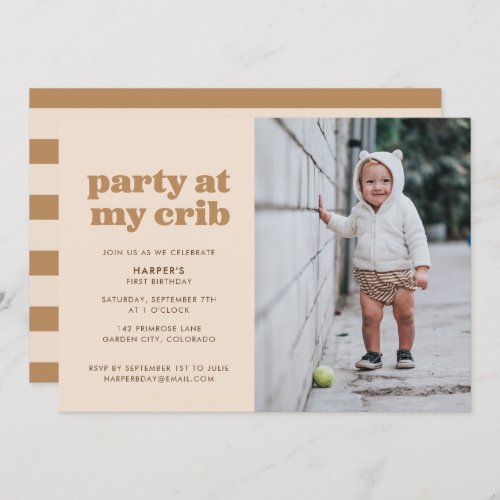 Neutral Party at My Crib 1st Birthday Party Invitation