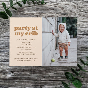 Neutral Party at My Crib 1st Birthday Party Invitation