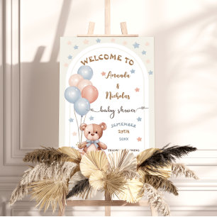 Neutral Pastel Bear With Balloons Welcome Foam Board