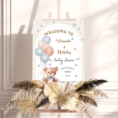 Neutral Pastel Bear With Balloons Welcome Foam Board