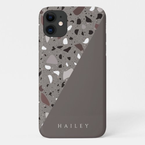 Neutral pastel color Terrazzo nature custom name iPhone 11 Case