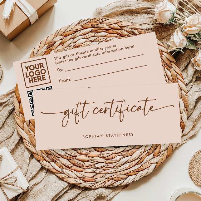 Neutral Peach and Brown Script | Gift Certificate (Creator Uploaded)