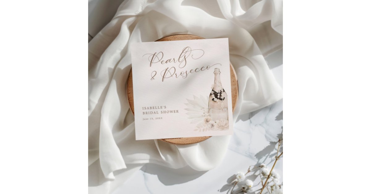 Neutral Pearls and Prosecco Bridal Shower Napkins | Zazzle