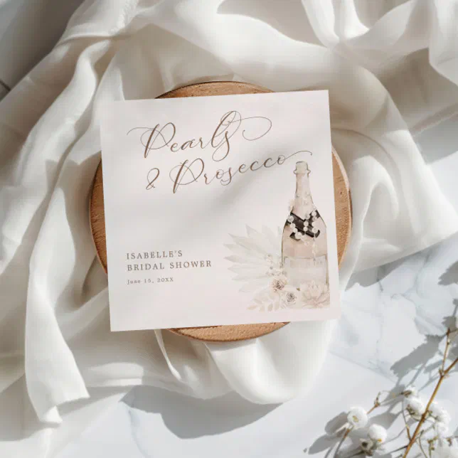 Neutral Pearls and Prosecco Bridal Shower Napkins | Zazzle