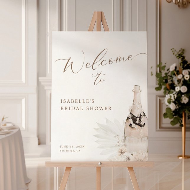 Neutral Pearls and Prosecco Bridal Shower Welcome Foam Board (Creator Uploaded)