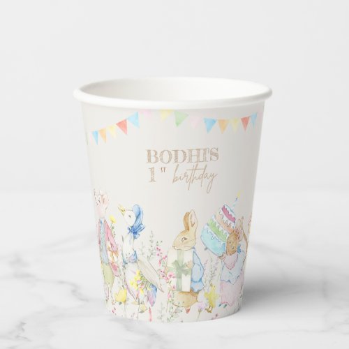 Neutral Peter the Rabbit First Birthday Paper Cups