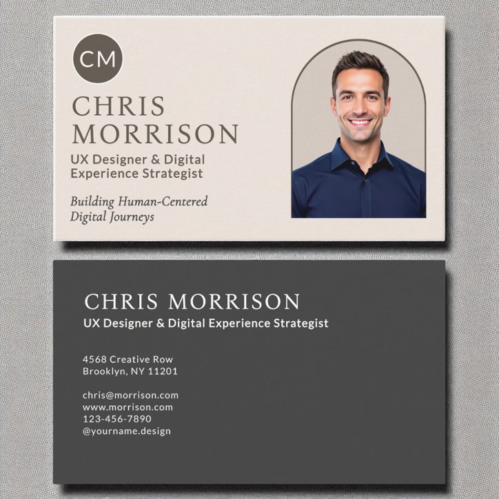 Neutral Photo Monogram Professional Modern Business Card