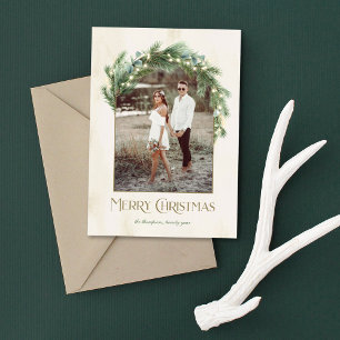 Neutral Pine Garland Photo Merry Christmas Holiday Card